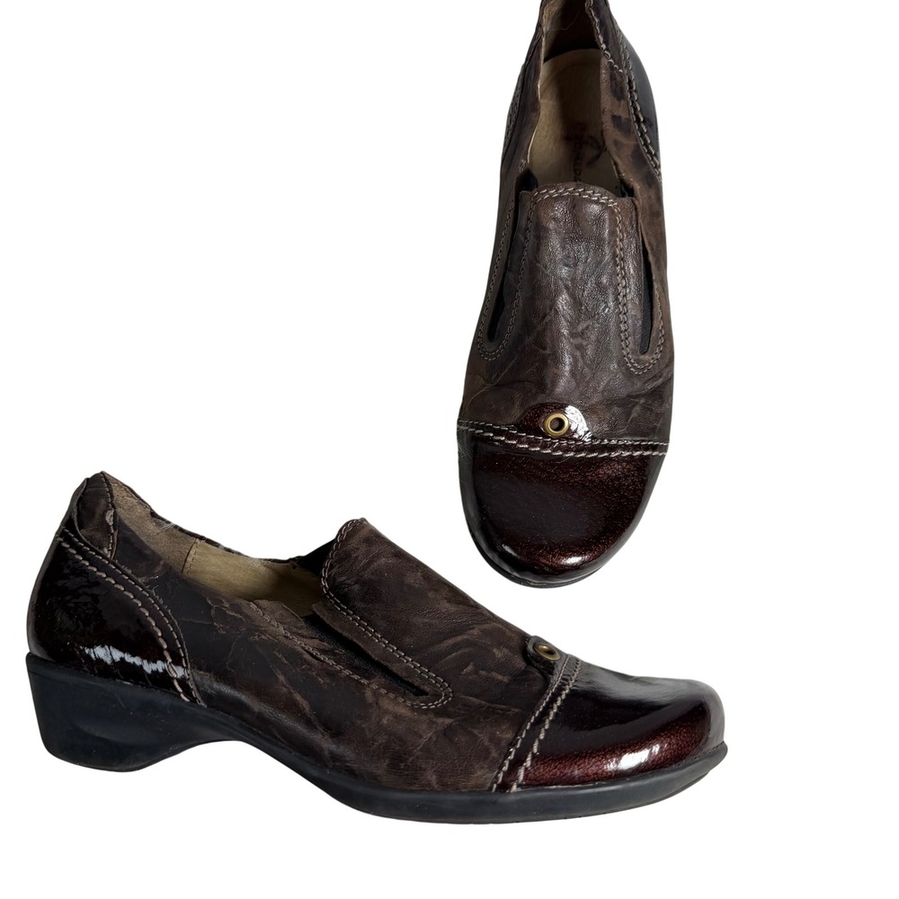 Dromedaris Brown Leather Patent Cap Toe Slip On Loafers Made in Portugal 37